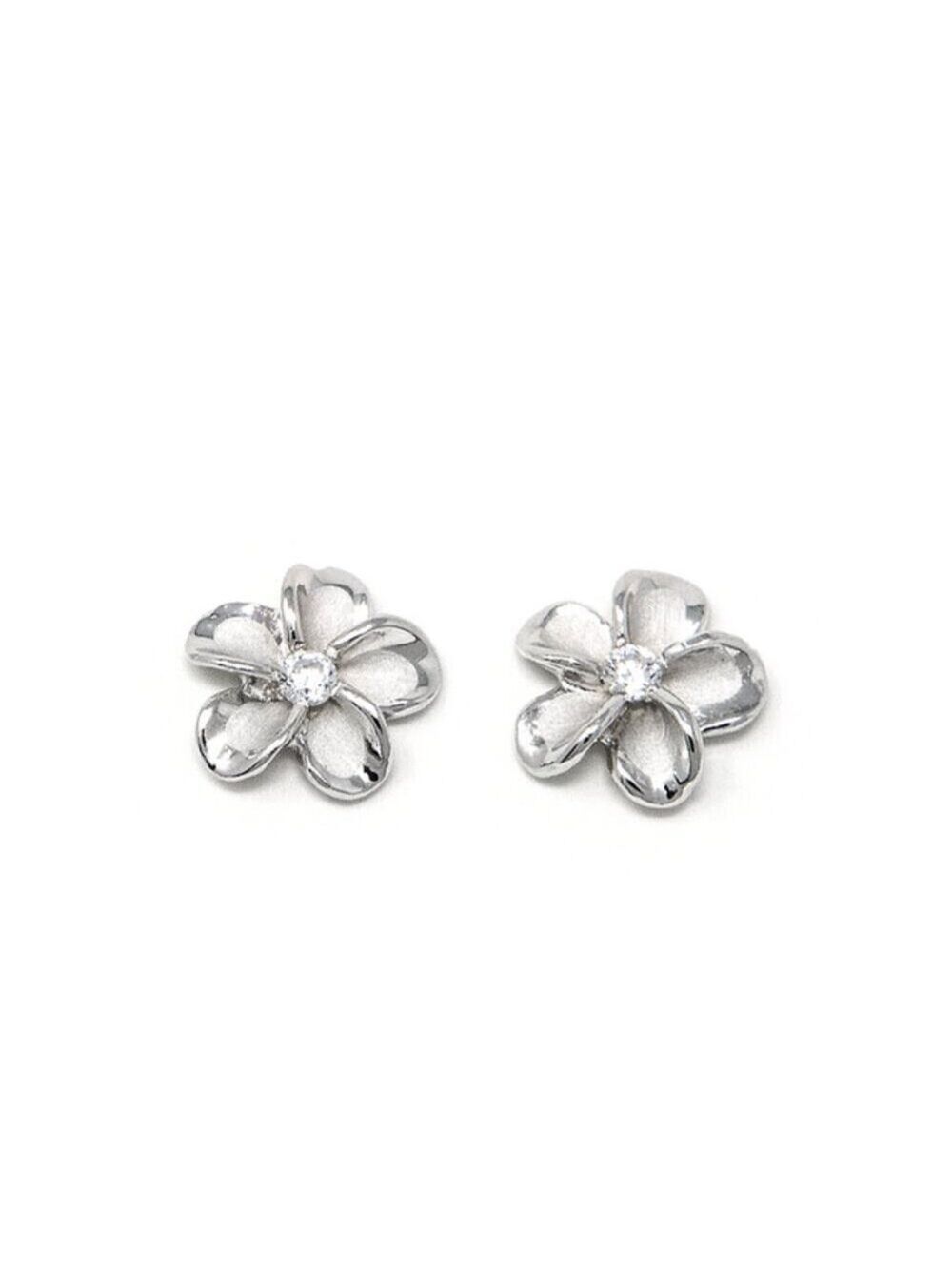 Moana Collection Sterling Silver Earring Stud: Solid Plumeria - Picture 1 of 2